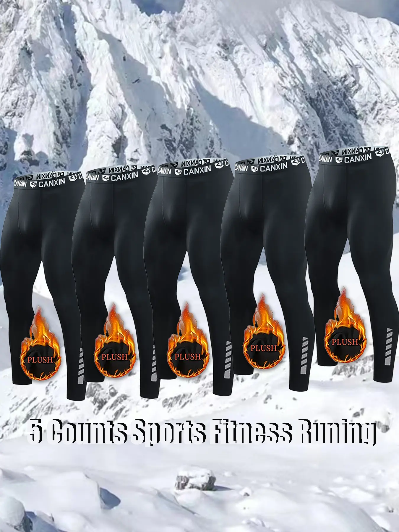 Men's Basketball Compression Pants, 5 Pack Running & Fitness Training Long Leggings, Fleece Lined Warm Base Layer, Breathable Quick-Dry Comfort