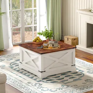 31.5 Inch Lift-Top Coffee Table with Storage, Rising Tabletop & Charging Station, Wood Square Center Table with Hidden Compartments, Perfect for Living Room, Office, or Reception Area.