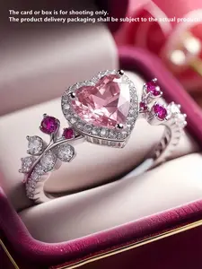 1 PC Romantic Heart Cubic Zirconia Ring For Women Heart Shaped Engagement Ring For Valentine's Day Gift Wedding Engagement Anniversary Party Jewelry