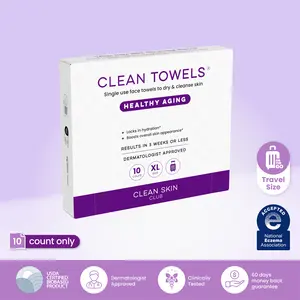CLEAN SKIN CLUB Healthy Aging Travel Pack 10 Face Towels XL  TSA-Approved