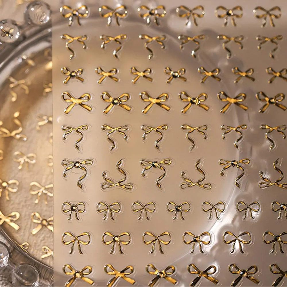 Gold Bow Nail Art Stickers Decals 5D Embossed Self Adhesive Nail Decals Silver Bowknot Nail Stickers Metal Butterfly Nail Slider
