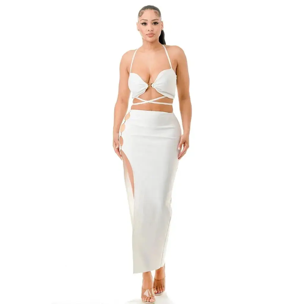 Catiana White Feather Skirt Set
