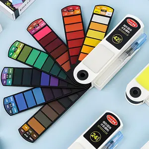 Travel Watercolor Paint Set - 18/24/36/42 Assorted Colors Foldable Portable Smart Kit with Water Paintbrush for Easy Plein Air, Field & Outdoor On the Go Painting