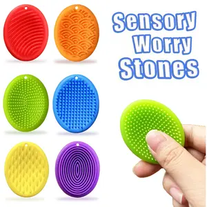 Set of 6 Silicone Sensory Stones | Silicone | Textured Finger Toys for Relaxing Mood, Durable Portable Tactile Stones, Adult Finger Gadgets to Keep Hands Busy, Stress Relief Fidget, Feather-Free, No Voltage Stress Balls