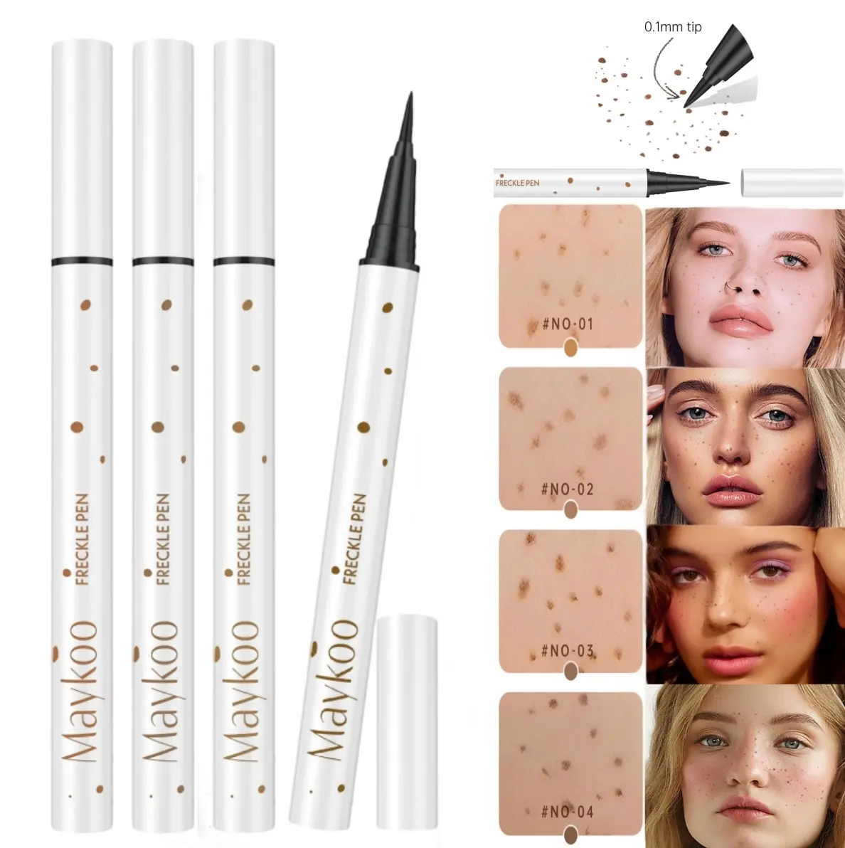 MAYKOO Freckle Pen, Natural Lifelike Face Fake Freckle Makeup Pen Waterproof Long Lasting Quick Dry 0.1 mm ultra-fine Faux Freckles 4 Pack - Light Brown, Natural Coffee, Chestnut, Dark Brown, Lipliner, Eyeliner, Cosmetic