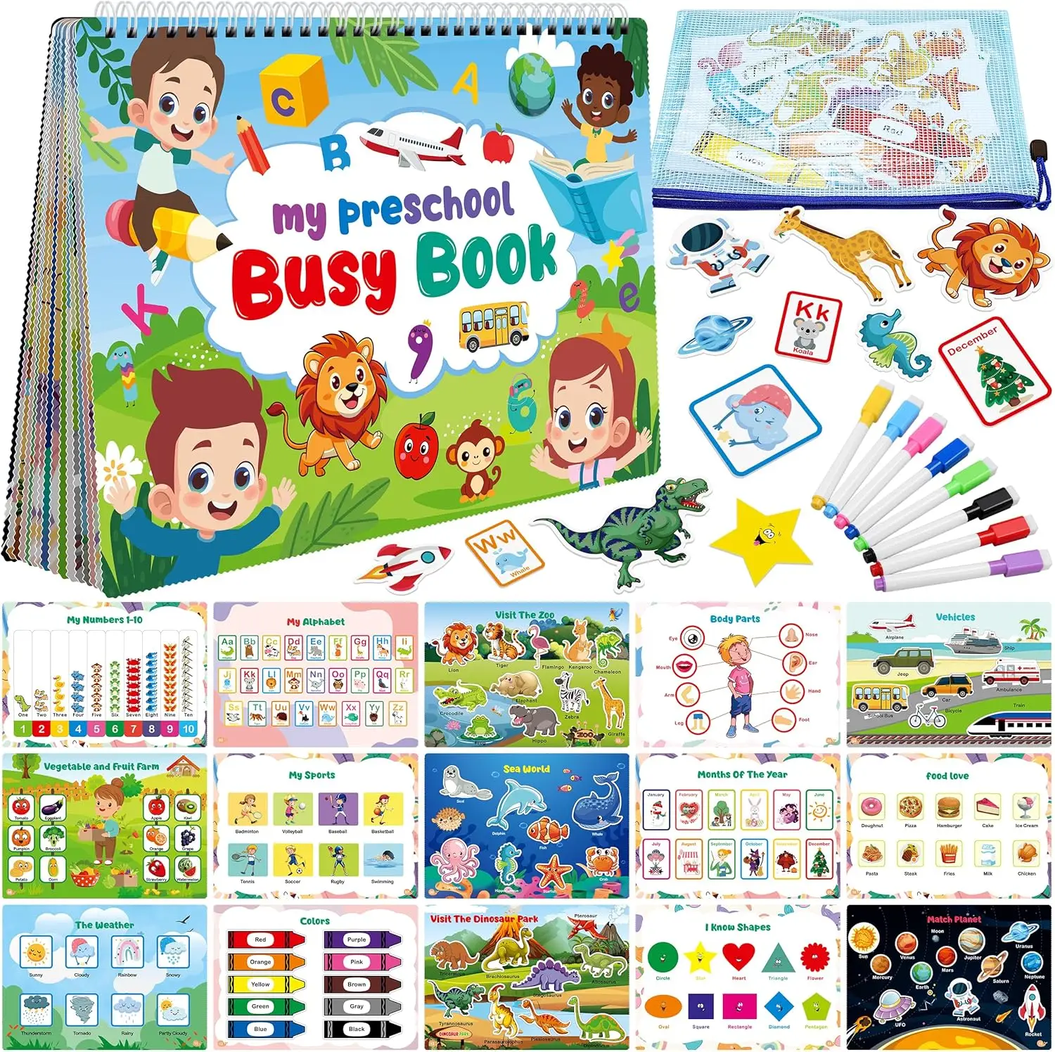 Montessori Learning Busy Book with Alphabet for Toddlers Preschool Reading Activity Handwriting Busy Book Mi Sensory Learning & Education play Toys Bi