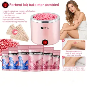 Vilife Hair Removal Kit, Home Use, Easy for Beginners, Includes Wax Pot, 6 Packs Wax Beans, 20pcs Wax Sticks, Pain-Free for All Body Parts