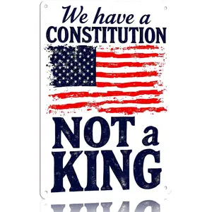 12x8 Inch Distressed American Flag Aluminum Metal Sign - "We Have a Constitution Not a King" Patriotic Wall Decor, Nostalgic/Throwback/Vibrant Home Signs - Gift for Patriots & Constitutional Advocates, Nostalgic Home Signs