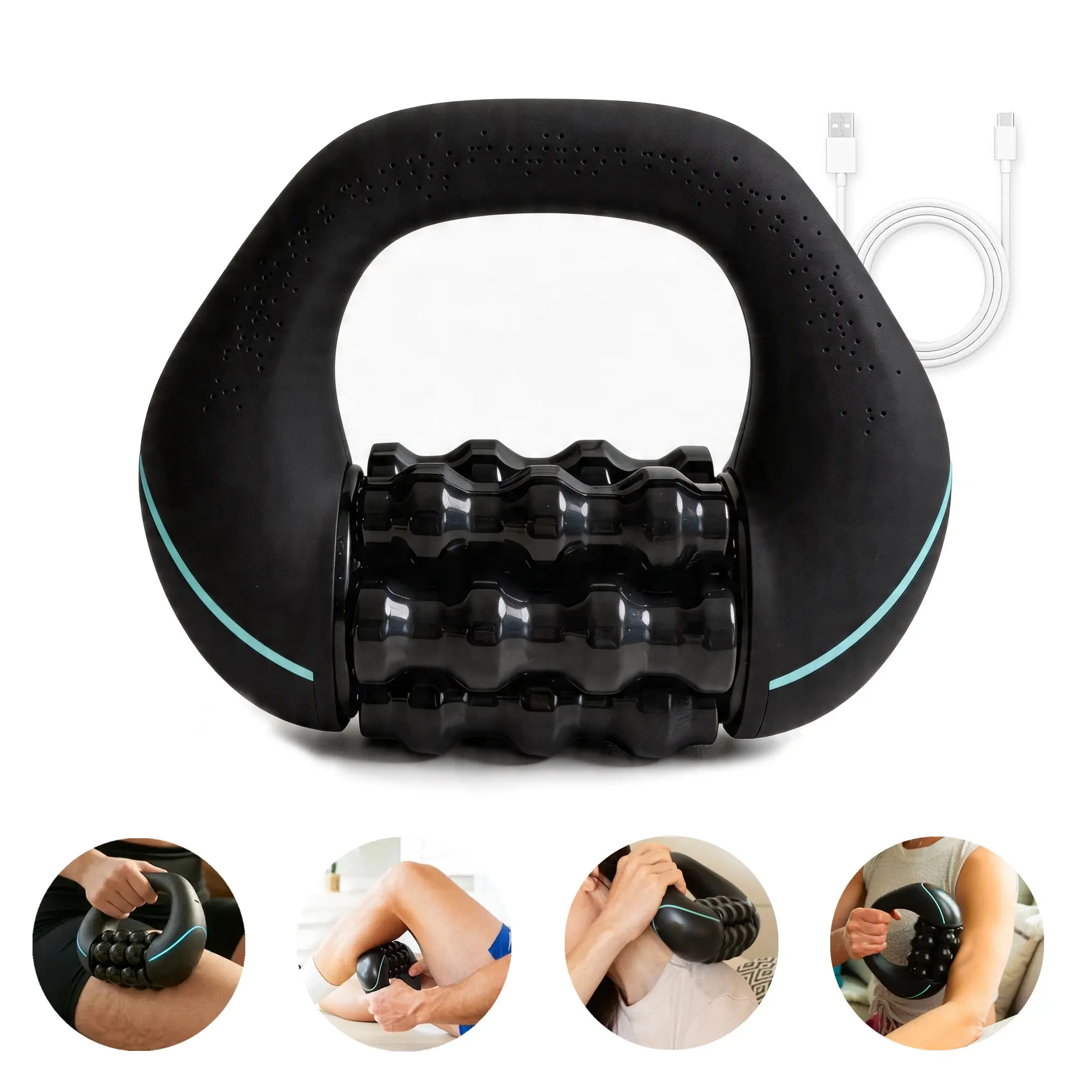 Electric Handheld Rolling Massager, Lymphatic Drainage Roller, Cordless Electric Body Massager with 3-Speed Settings, USB Rechargeable Roller, Personal Care Tool for Back, Shoulder and Legs, Adjustable Relaxing Muscle Massagers