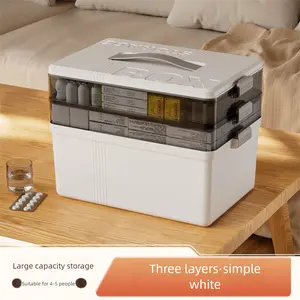 Large Capacity 3-Layer Emergency Medicine Storage Box with Handle - Portable First Aid Kit Organizer, Dust-proof & Light-proof Medical Case for Home, Family & Travel - Premium Odorless PP Material