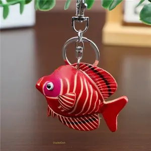2026 Top Grain Leather Little Red Fish Keychain Pendant, Trendy Cute Fish Charm, Universal Car & Motorcycle Accessory