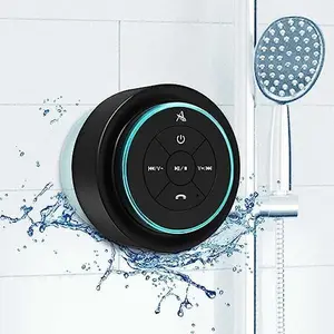 Mini Bluetooth Shower Speaker with LED light, Portable IPX7 Waterproof, Hands-Free Speakerphone. Rechargeable Using Micro USB, Wireless Stereo for Beach, Shower & Home