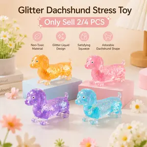 2/4 PCS Anxiety Squishies, Fidget Cube Stress Relief, Dachshund Squishy Stress Toy, Upgraded Sparkly Sausage Dog Stretch Ball, Cute Mini Dogs with Face for kids Adults, Glitter Stress Balls