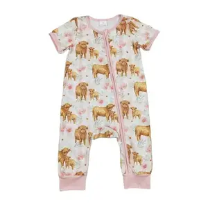 Highland Cow Print Girls Baby Romper