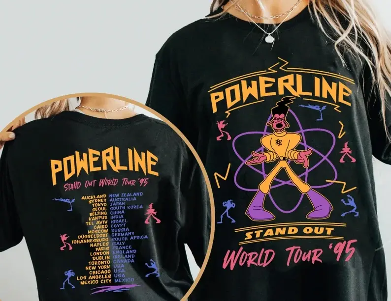 Two Sided Retro Movie Powerline Comfort Colors Shirt, Stand Out World Tour 95 T-shirt, Walt World, 2026 Trip