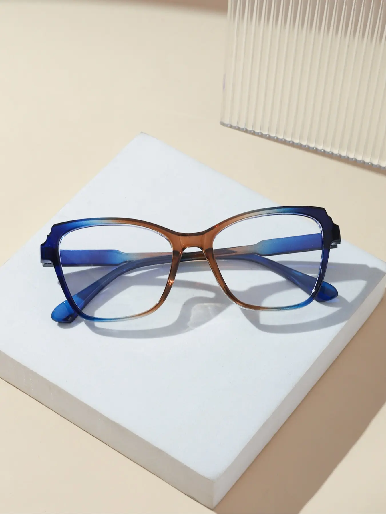 Women's High-Quality Vintage Colorblock Cat Eye Glasses Frame, Casual Fashion Eyewear, Anti-Blue Light, All Seasons Wear