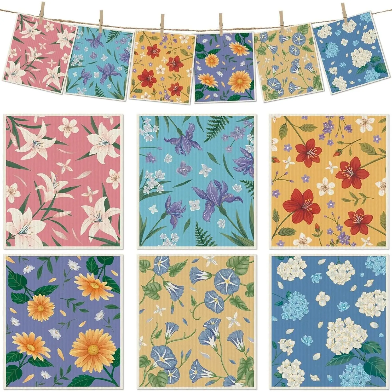 6-Pack Superfine Cotton-Wood Pulp Fiber Swedish Kitchen Wipes, Machine-Washable Reusable Oil-Absorbent Soft Dish Rags, Quick-Drying Paper Towel Alternatives, Mother's Day, Basic