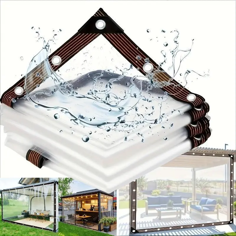 1pc 100% Waterproof & Windproof Clear Vinyl Durable Tarp, Large All-Weather waterproof fabric with Reinforced Grommets and Heat-Sealed Edges, Heavy-Duty Cover for Garden, Patio, Outdoor Camping Waterproof, Windproof Canopy, Camping Shelter