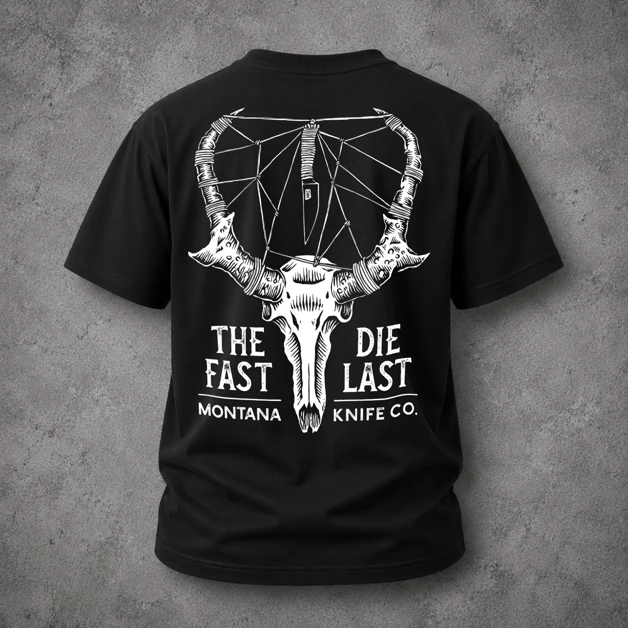 The Fast Dle Last Graphic Tee, Montana Knife Skull Elk Horns Shirt, Heavyweight Outdoor Hunting Streetwear T-Shirt
