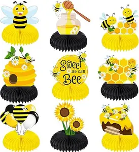 9 Pcs Bee Baby Centerpiece Centerpieces Table Decoration for Bee Day Themed Baby Shower Decorations Gender Reveal Birthday Party Supplies