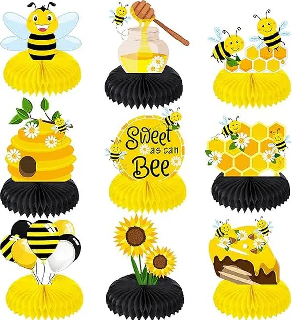 9 Pcs Bee Baby Centerpiece Centerpieces Table Decoration for Bee Day Themed Baby Shower Decorations Gender Reveal Birthday Party Supplies