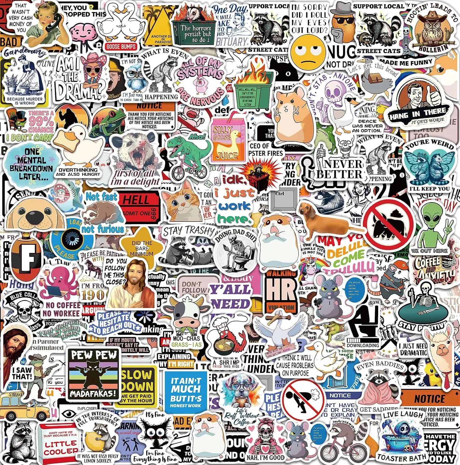 300 Pcs Funny Stickers for Adults, Sarcastic Meme Vinyl Waterproof Sticker Pack for Water Bottle Laptop Hard Hat Bumper, Scrapbook Planner Journal Stickers Supplies Gifts for Men Women