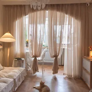 Cream Single-Single Multi-Dolly Simple Net Curtain Window, Finished Curtains for Bedroom Living Room Balcony Room Partition