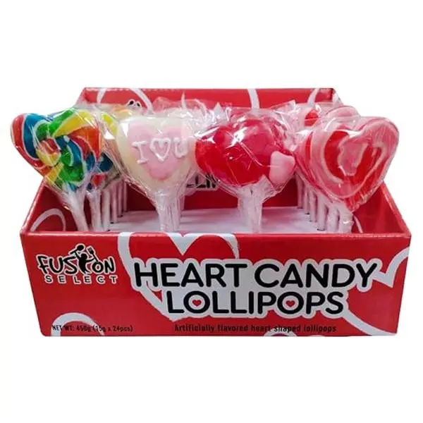 Fusion Select 24 Heart Shaped Lollipops Candy - Sweet Heart Lollipops for Party Bag Fillers, Pinata Stuffers - Ideal for Valentine's Day, Mother's Day, Halloween - Bulk Party Pack, Assorted Lollipops