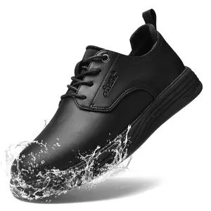 Non Slip Work Shoes for Men Waterproof Oil Resistant Slip On Lightweight for Food Service Kitchen Chef Restaurant Classic Casual Walking Dress Shoes