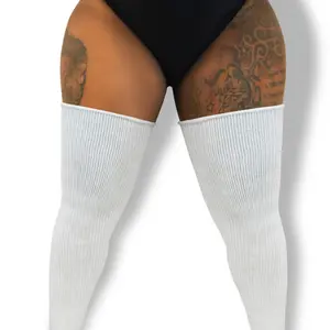 Thick Thigh Tribe Short Stack Thigh-High Look 27" Women's Socks - Stretchy Striped Plus-Size Friendly Everyday Wear Above-Knee Accessory Curvy Womenswear Thigh Belts