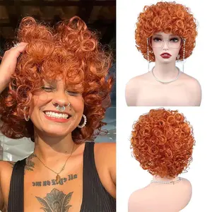 Women's Fluffy Curly Short Curly Hair Wig, Full Head Wig Cap in Grey and Orange Color, Natural Wig Realistic Breathable Comfortable for Daily Wear, Hair Wig for Party Dating Wedding Daily Styling