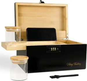 Bamboo Storage Box with Tray and Glass Jar, Wooden Organizer Case for Home, Desktop Storage Box, Gift Idea for Men and WomenBamboo Storage Box with Tray and Glass Jar, Wooden Organizer Case for Home, Desktop Storage Box, Gift Idea for Men and Women