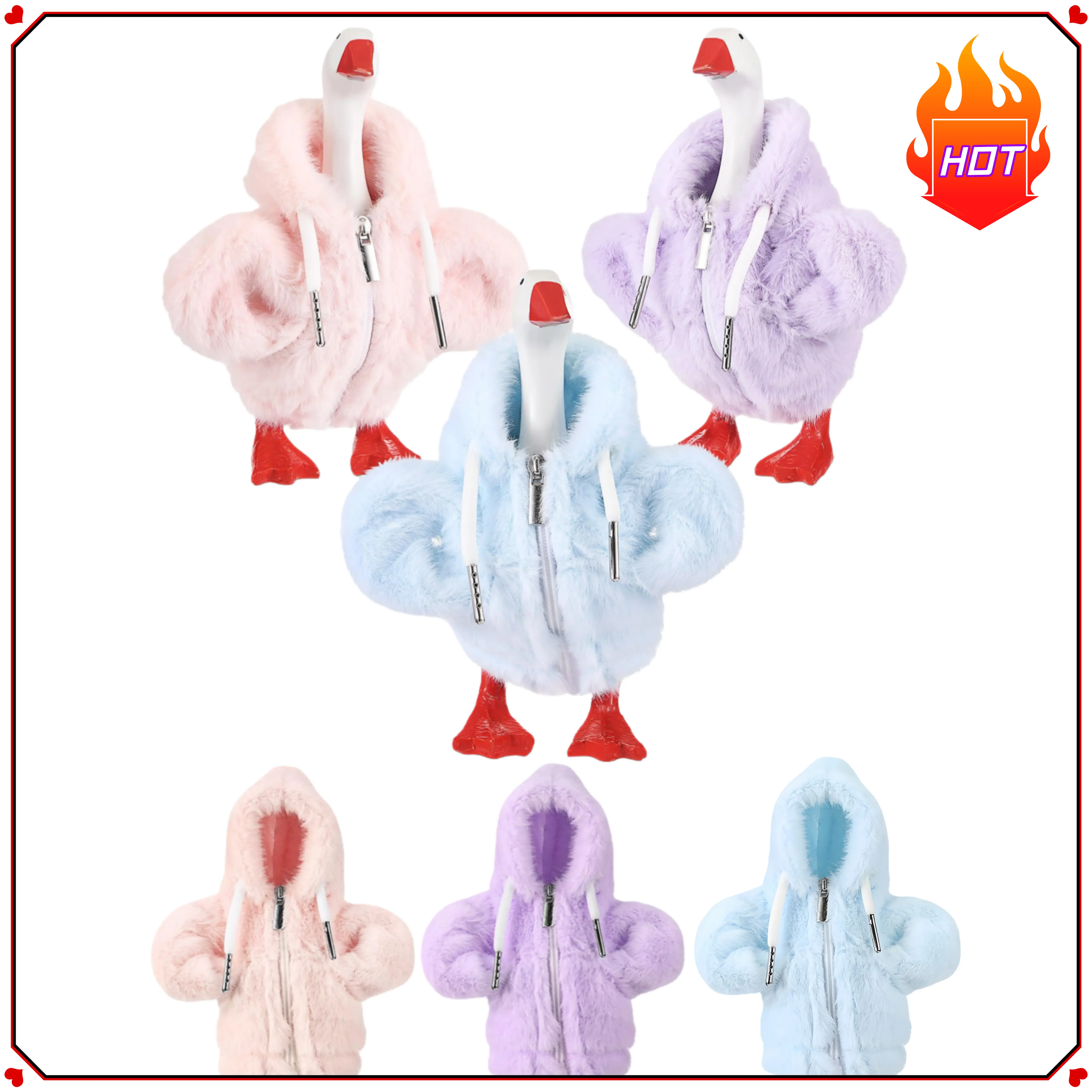 3 Pcs 7 Inches Desk Goose Outfits Fluffy Hooded Coat Set for Mini Desk Goose Plush Zip-Up Hoodie Costume Accessories for Magnetic Goose Statue Table Decor