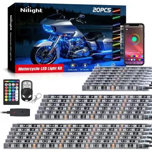 Nilight 20PCS Motorcycle RGB LED Light Kit Waterproof Multi Color Atmosphere Neon Accent Lights Lamp APP and Remote Control Underbody Strips for Harley Davidson Honda Kawasaki Yamaha Suzuki