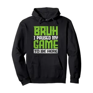 Men's Hoodies Men's 'Bruh I Paused My Game to Be Here' Gaming Hoodie - Ultra Soft, Breathable Cotton Blend Pullover Sweatshirt, Black with Neon Green Lettering, Perfect for Gamers, Casual Wear & Everyday Comfort