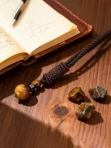 Men's Blue Howlite Tiger Eye Stone Bead Pendant Necklace, Handmade Ethnic Jewelry Gift for Him, Natural Stone Accessory, Beaded Necklace