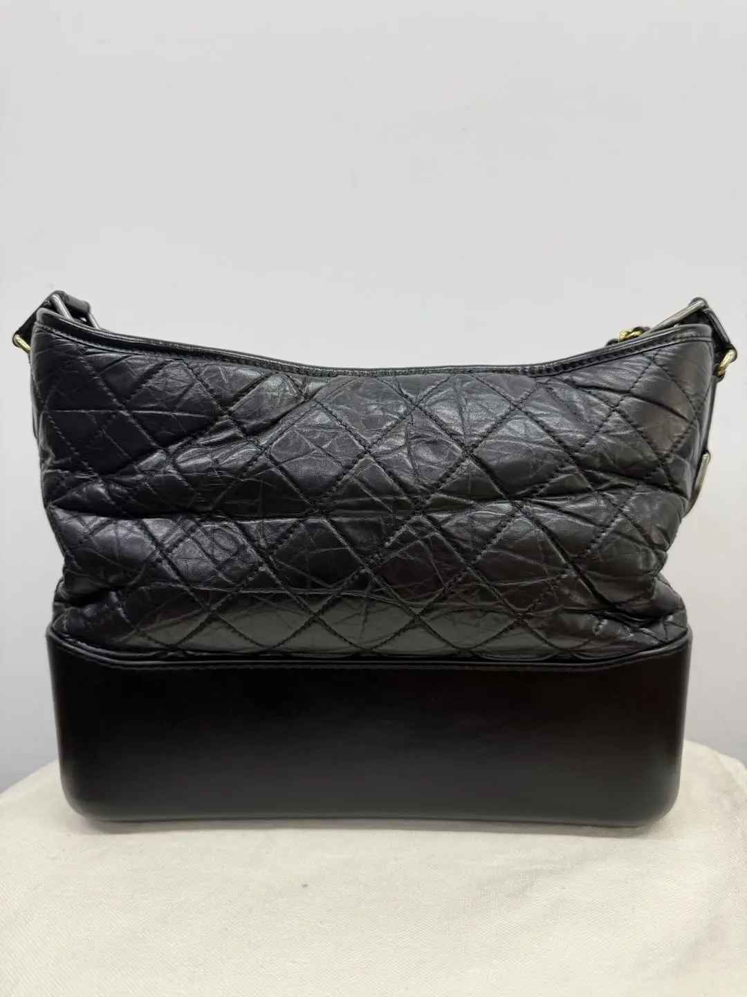 Pre-owned CHANEL 2019 Collection Gabrielle Medium Fashionable Hobo Bag Black Quilted Aged Calfskin Leather, Gold Tone Hardware, Elegant Shoulder Handbag Crossbody, Includes Dust Bag