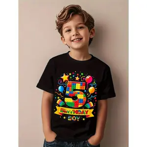 5th Birthday Outfit - 5th Birthday Boy T-Shirt with Balloons, Confetti & Number 5 Design |   Short Sleeve Round Neck Party Wear |   Machine Washable Kids 5 Year Boy Gift for 5 Years Celebration (3-13Y)