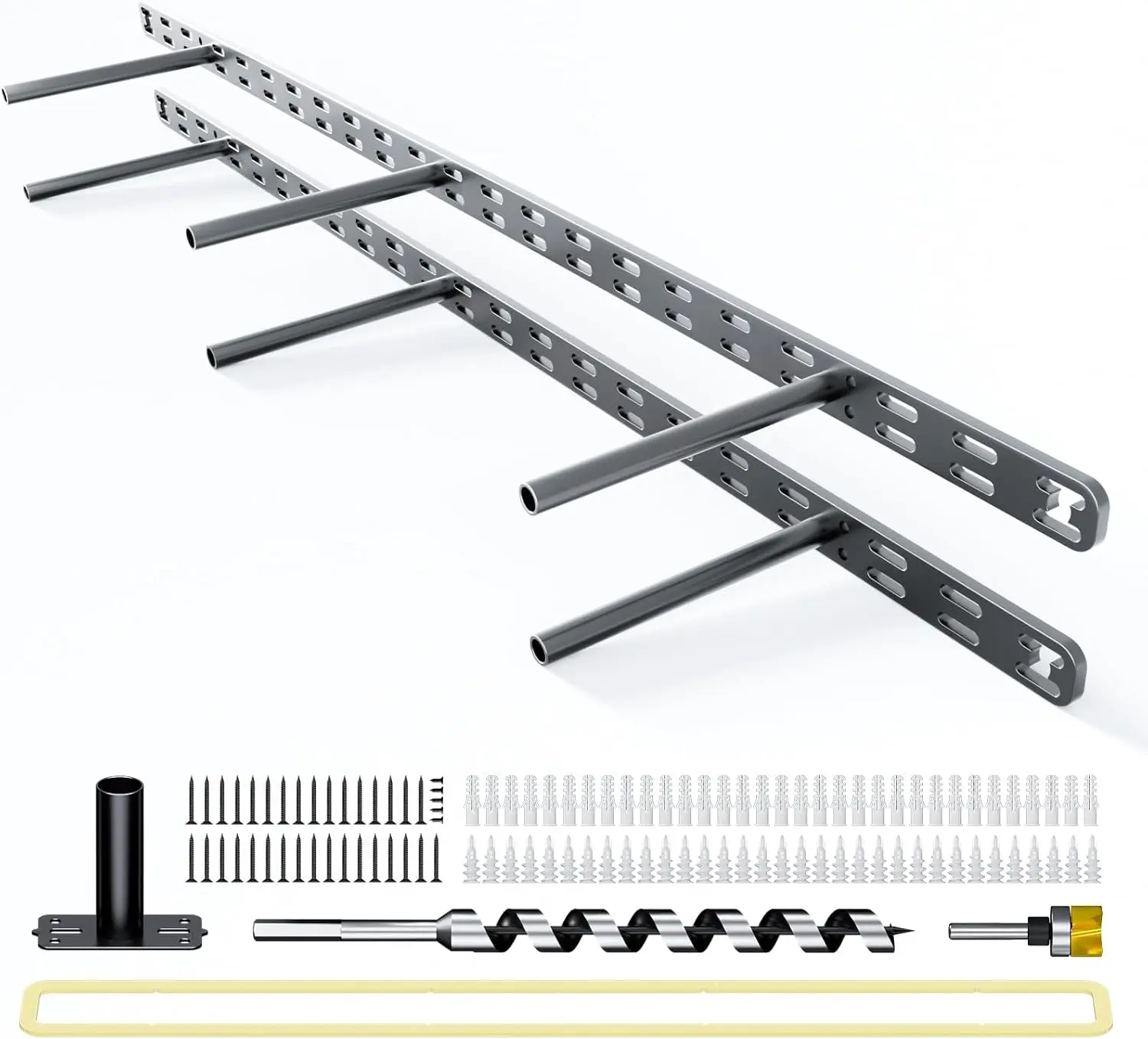 Black Metal Invisible Heavy Duty Floating Shelf Brackets Kit (2-Count) - Fully Concealed Design, Wall Shelves Hardware with Installation Tools, Pre-Drilled Holes, Adjustable Route Bit, 34"X6"X1.0" for Fireplace Mantels, Decorative