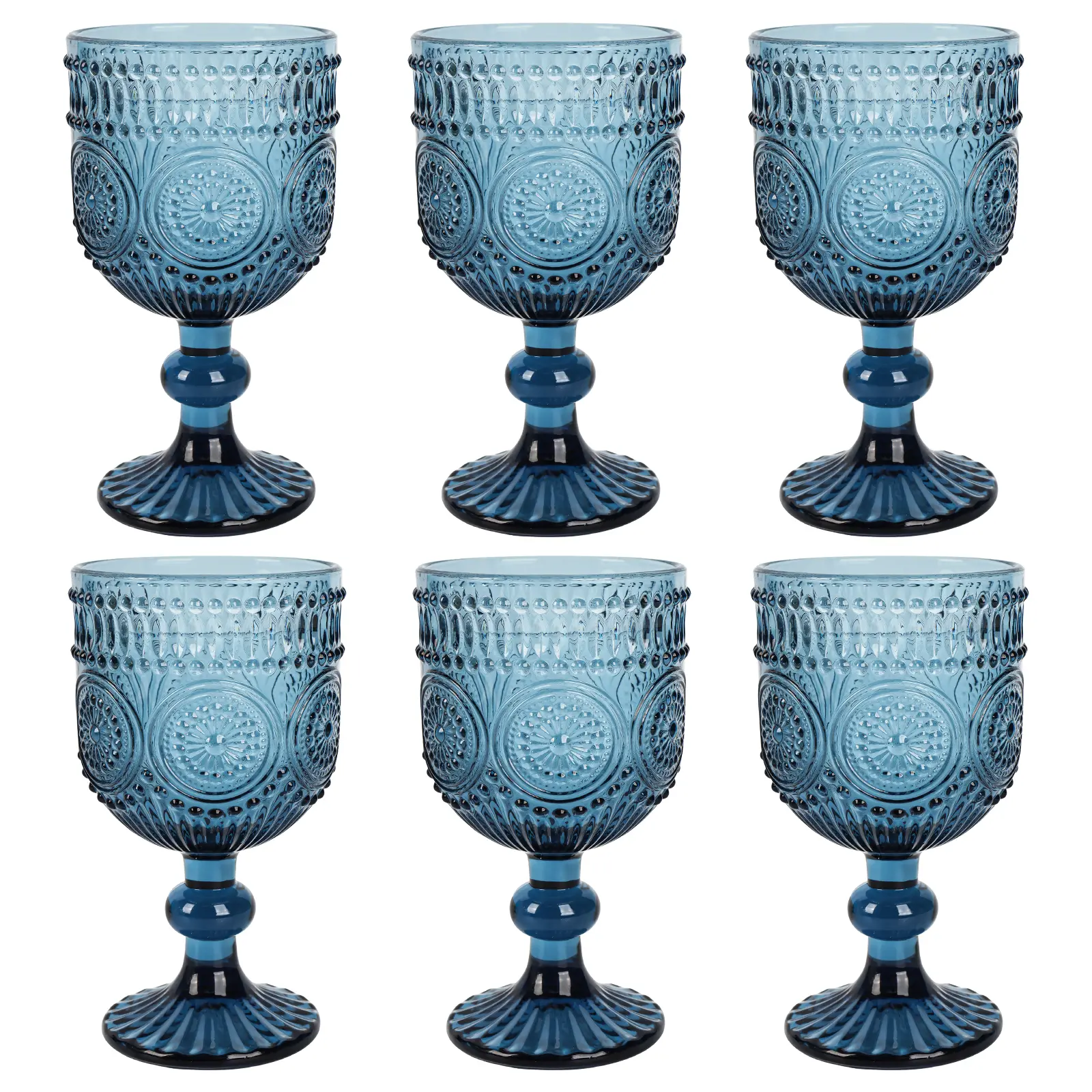 Vintage Sunflower-Printed 300ml Party Wine Glasses, 6-Piece Set, Classic Elegant Design for Home & Bar Occasions (Blue, Green), Six Pieces