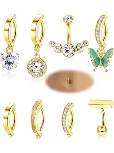 Women Heart-Shaped Butterfly Belly Ring Set, Body Piercing Jewelry for Daily Wear & Beach Vacation Parties, Fashionable Accessory