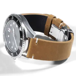 1 Vintage Style Hand-sewn Genuine Leather Watch Band, 20mm 22mm Casual Butterfly Clasp Replacement Band, Suitable for Omega and Seiko