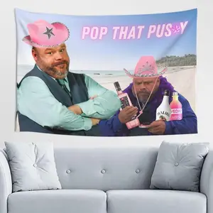 Meme Cow Boy Mantra Tapestry Funny Tapestries Wall Hanging Poster Flag Banner for College Dorm Teen Boys Girls Bedroom Living Room Art Decor Party Backdrop Supplies Gift Lightweight Cotton Linen Decorative Decoration Peach