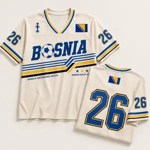 Bosnia Retro Soccer Jersey for Men, Cream Bosnia and Herzegovina Game Day Football Fan Shirt, Summer Match Tee, Men's Bosnia Soccer Jersey, Retro Cream Bosnia and Herzegovina Football Fan Shirt for Game Day