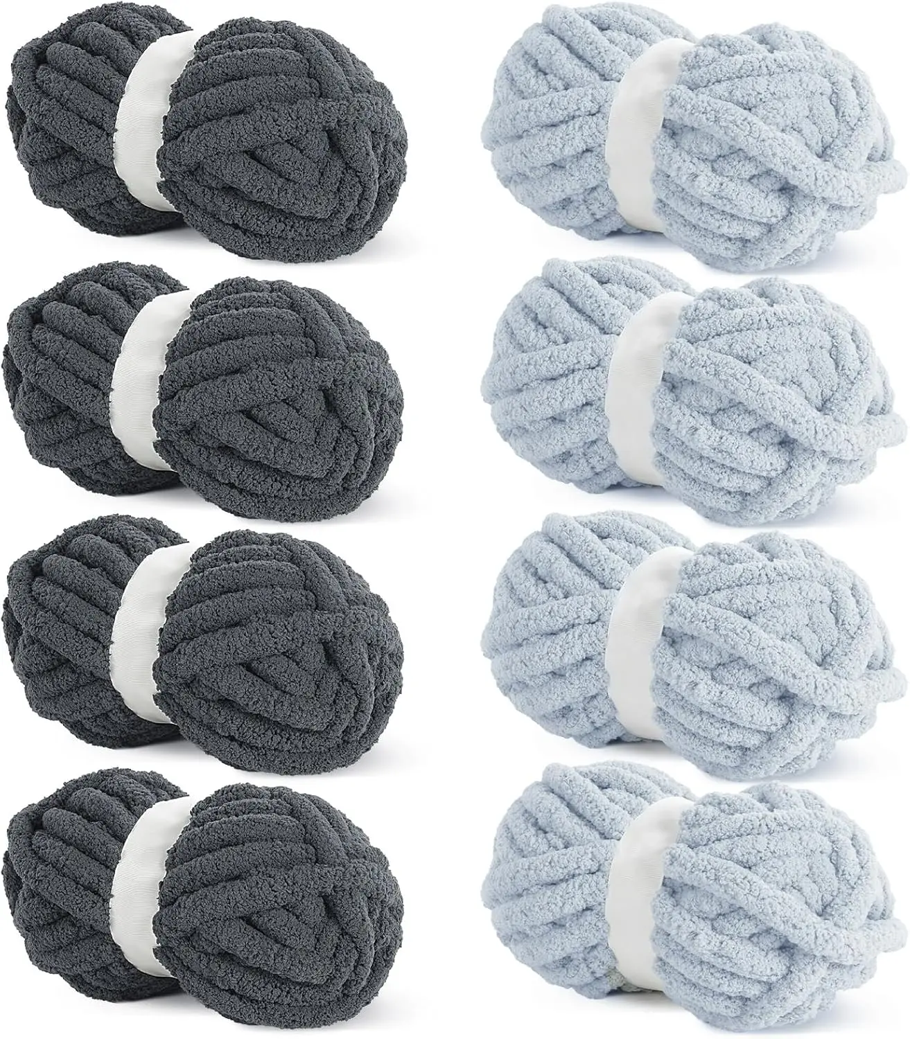 8 Pack Assorted Chunky Yarn for Crocheting,Super Bulky Large Soft Fluffy Yarn,Plush Fuzzy Yarn,Thick Chenille Yarn for Hand Knitting/Arm Knitting,4 Dark Grey & 4 Grey(27yds,8 oz Each Skein)