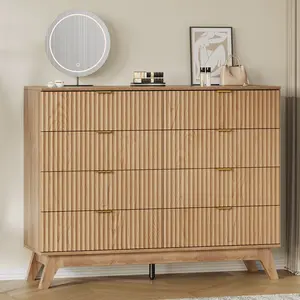 A FUSOU 47.2" Fluted Dresser with 8 Drawers, Modern Chest of Drawers with Large Waterproof Top, Wooden Dresser TV Stand, Long Closet Clothes Storage Organizer for Bedroom Living Room, Oak