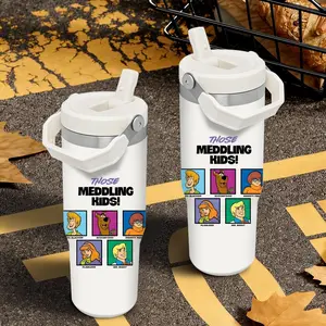 Cartoon S-Scooby Doo Vacuum Flasks 30oz Stainless Steel Flip Straw Tumbler with Handle - Leakproof Twist Lid Vacuum Insulated Travel Mug - BPA Free Reusable Water Bottle for Gym Work and Travel - Fits Car Cup Holders