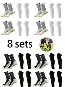 16PCS Football Accessories Non-slip Grip Socks Soccer Socks Cycling Socks Athletic Socks Sport Socks Men Women Elastic Knee Pads Calf Sleeves Wear-resistant Leg Guard Socks