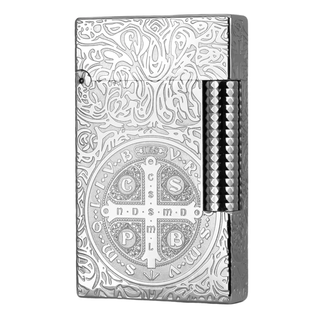 DPT Constantine Compact Classic Silver Engraved Luxury Metal Lighter - No Fuel, Refillable Butane Gas, Durable, with Gift Box Set, Dupont Ligne 2 Style Accessories, Cord, Sound Features, Home Supply, Ideal Father's Day/Christmas Gift for Friends