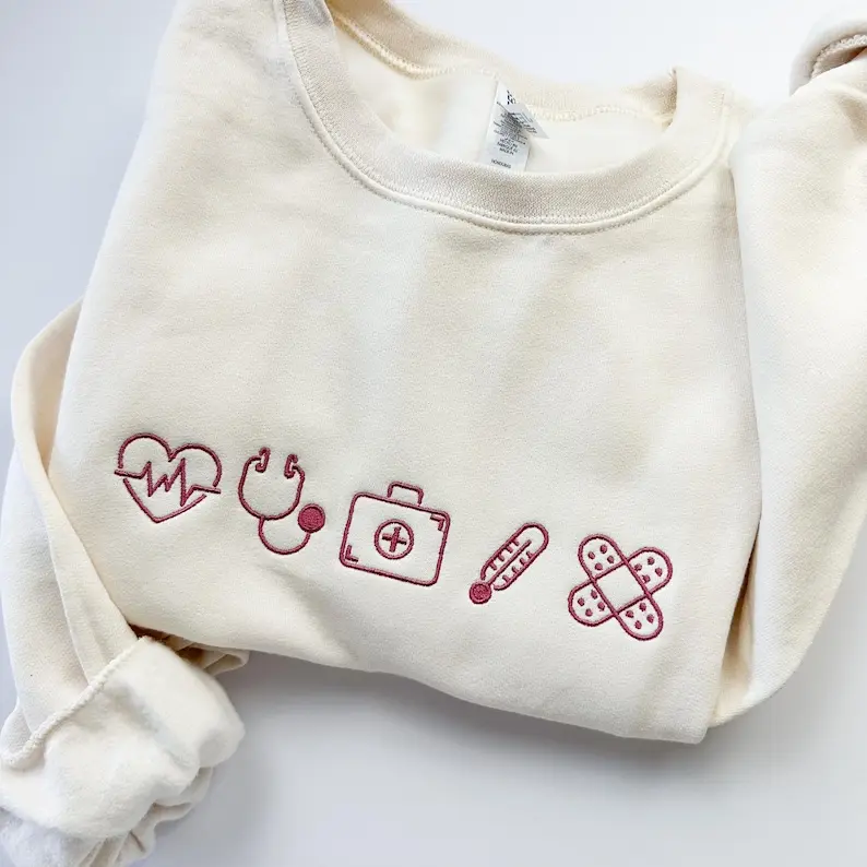 Embroidered Nurse Icon crewneck sweatshirt, Nursing icons sweatshirt, gifts for nurses